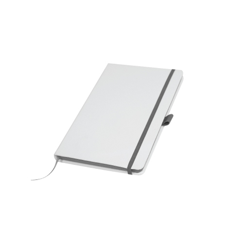 White Cover A5 PU Notebook with Grey Elastic Band