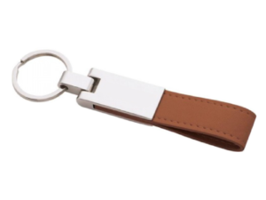 Metal Keychain with Brown Leather Strap