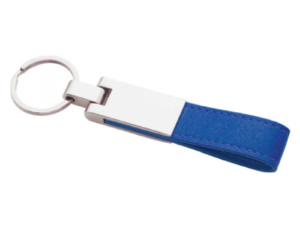 Metal Keychain with Blue Leather Strap