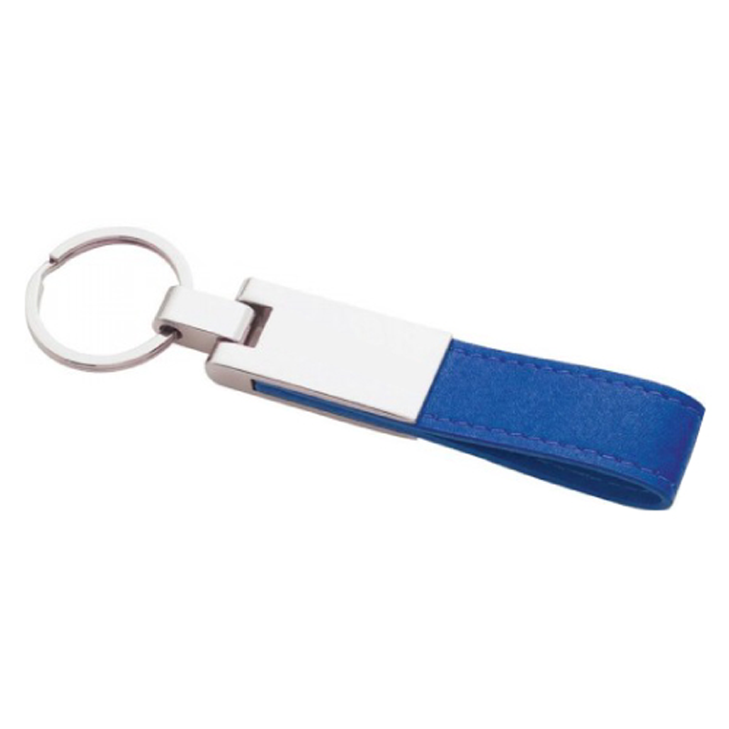 Metal Keychain with Blue Leather Strap