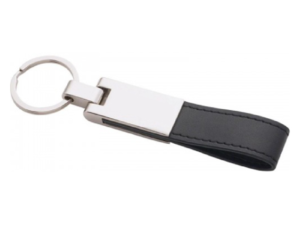 Metal Keychain with Black Leather Strap