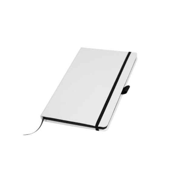 White Cover A5 PU Notebook with Black Elastic Band