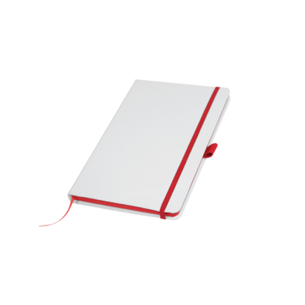 White Cover A5 PU Notebook with Red Elastic Band