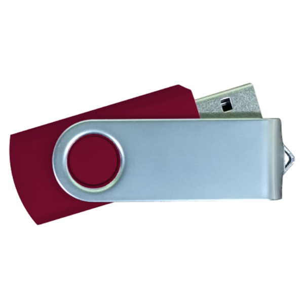 USB Flash Drives Matt Silver Swivel – Maroon