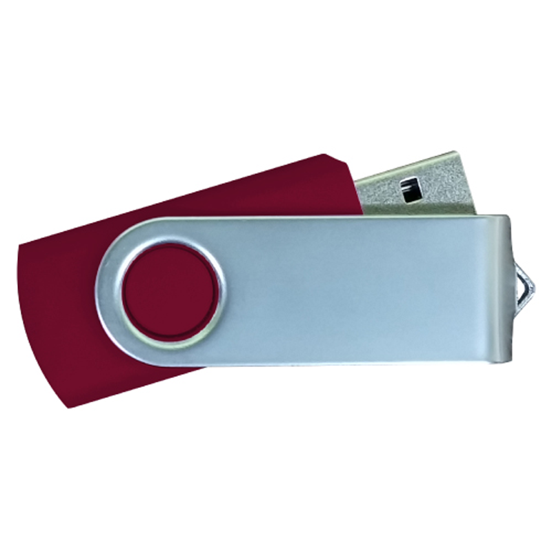 USB Flash Drives Matt Silver Swivel - Maroon