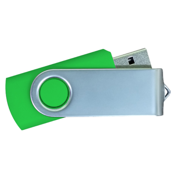 USB Flash Drives Matt Silver Swivel – Green