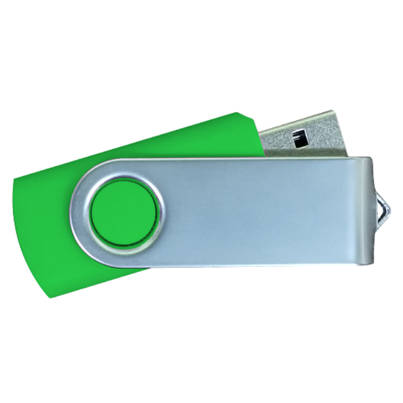 USB Flash Drives Matt Silver Swivel - Green