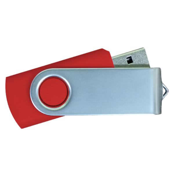 USB Flash Drives Matt Silver Swivel - Red