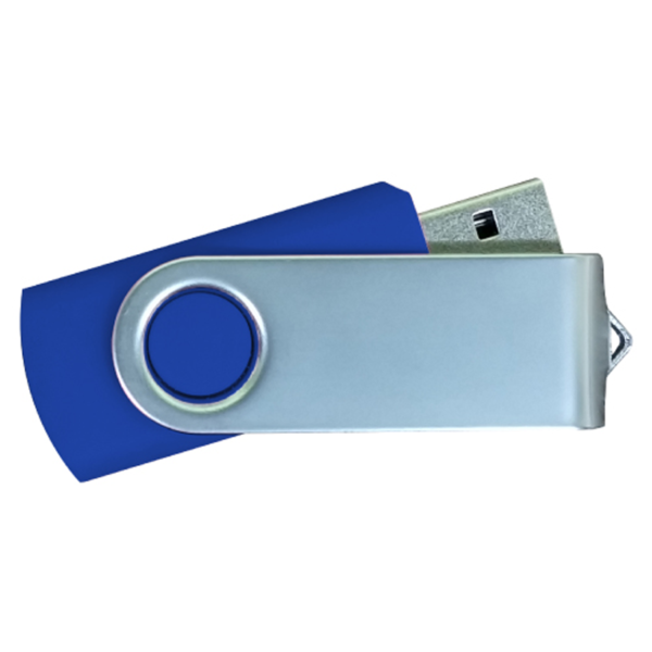 USB Flash Drives Matt Silver Swivel – Navy Blue