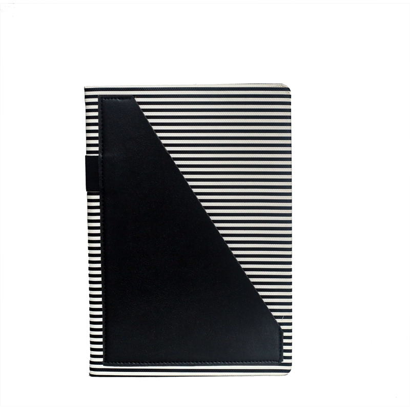 A5 Notebook, Black Strips with Black Pocket, 192 Pages