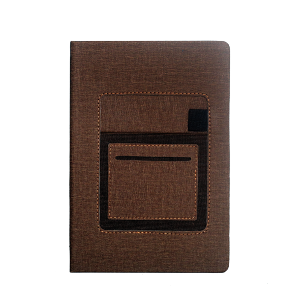 A5 Notebook, Professional Notebook Brown with Mobile Pocket, 192 Pages